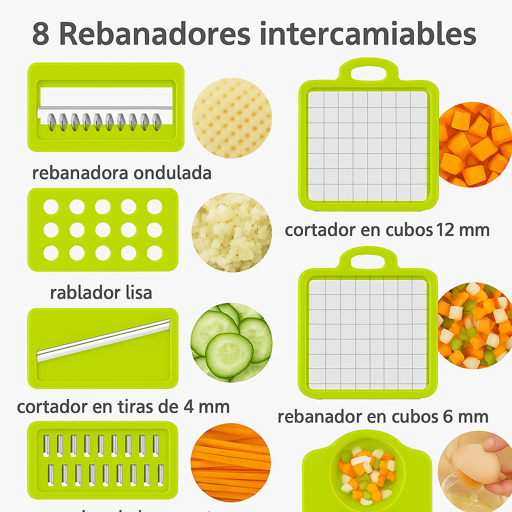 Rallador y cortador para frutas y verduras đ„đ„đ
đ„ 14 piezas