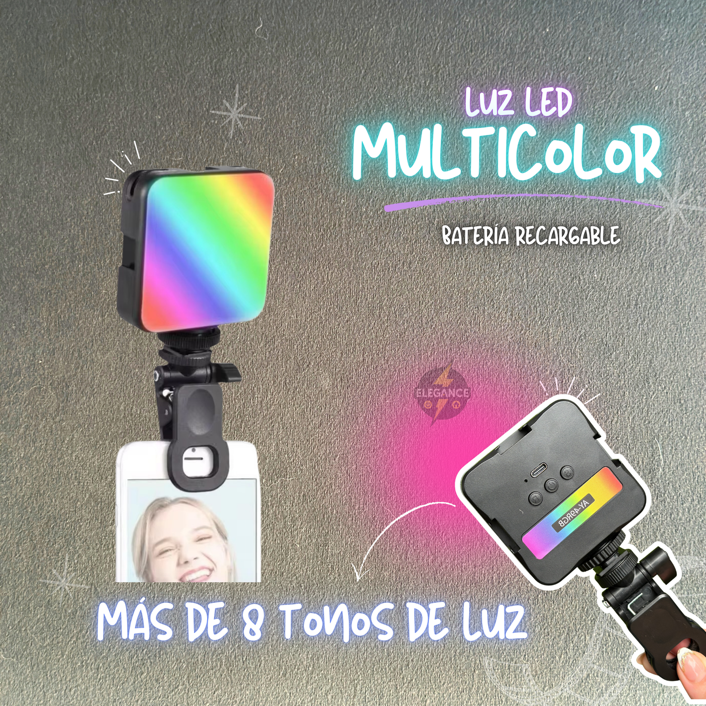 Combo de contenido đ luz multicolor + trĂpode 1,70+ micrĂłfonos redondos đïž