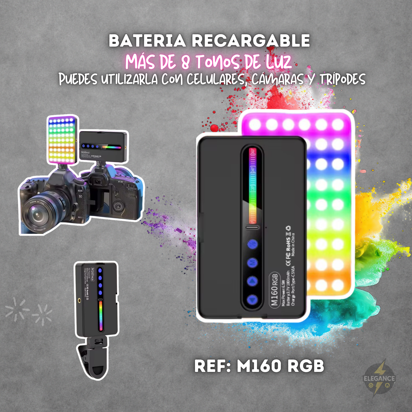 Luz led M160 RGBđ para celulares y cĂĄmaras+ trĂpode R1-L de obsequio đ