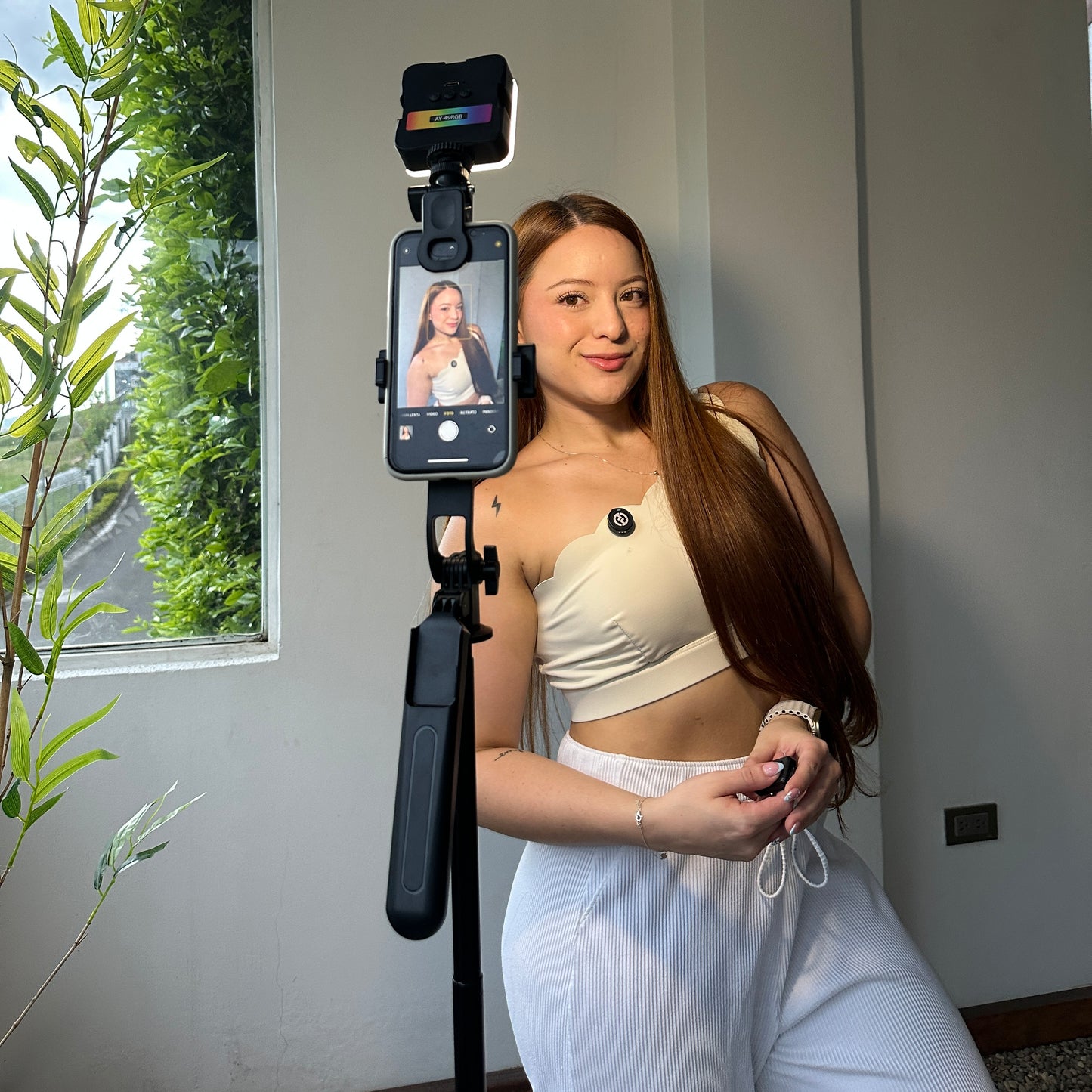 TrĂpode para celular đ± A17 1,80 altura + luz de obsequio đ