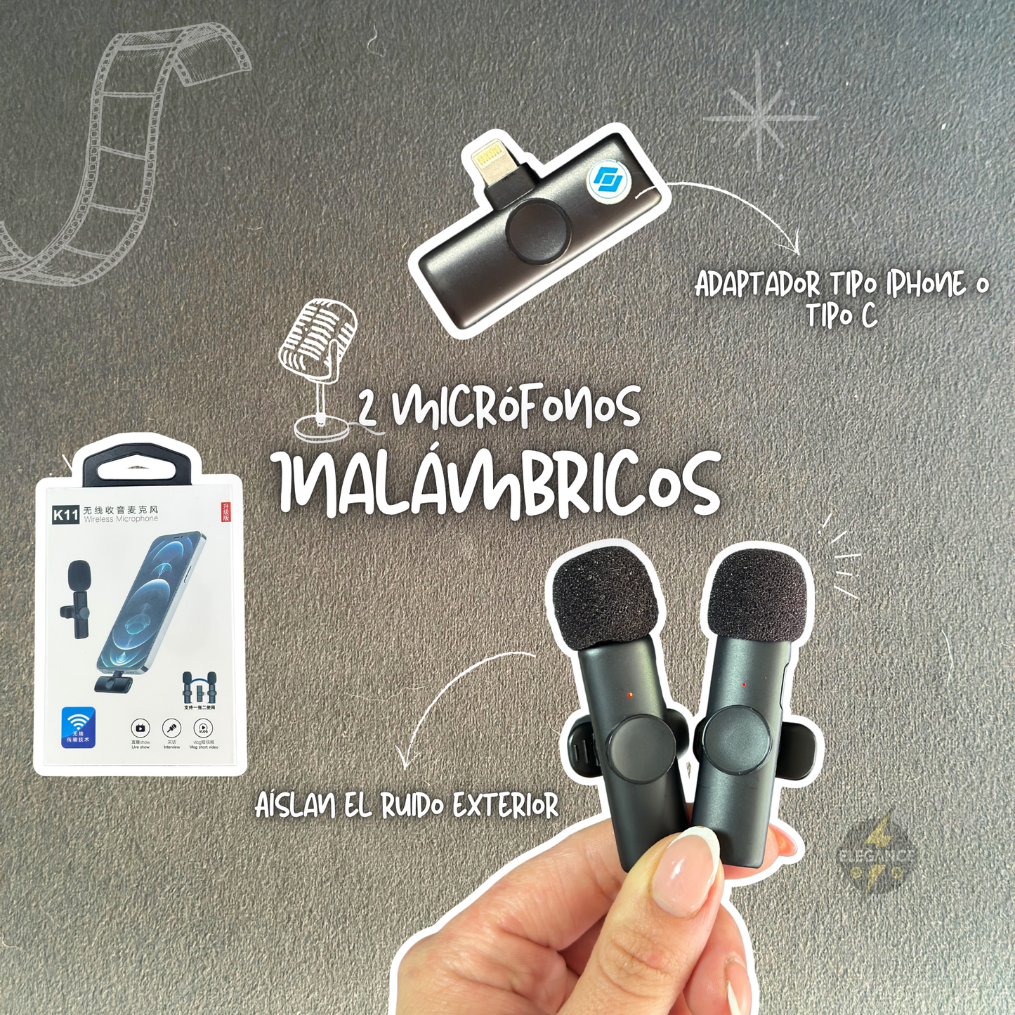 Kit para crear contenidođžđïž luz multicolor + micrĂłfonos k11+ trĂpode đ„