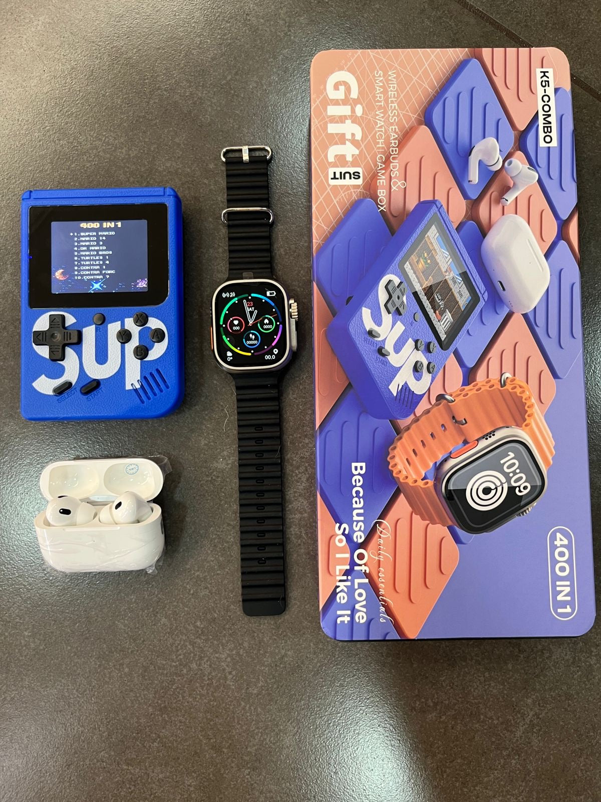 Combo 4en1 game boy+ reloj+ aipods
