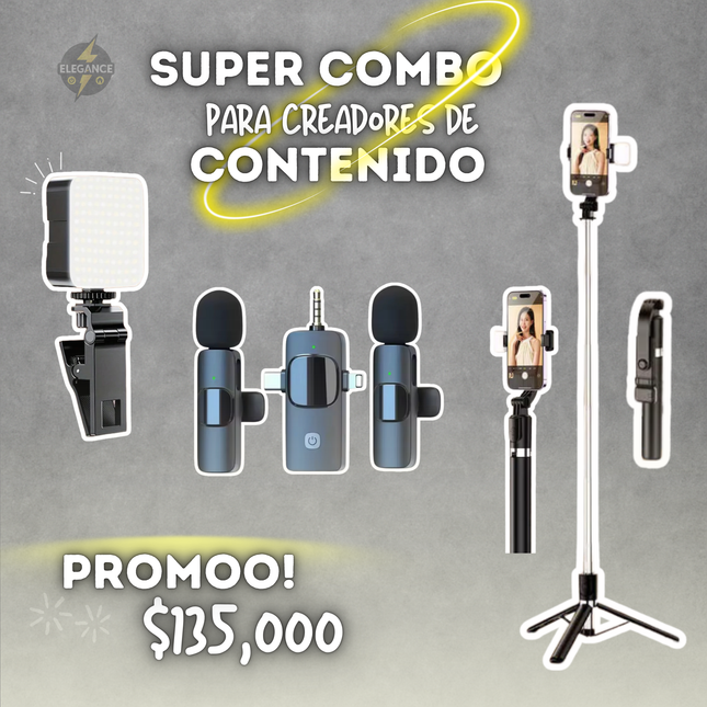 Combo para creadores 📸 Luz + micrófonos vp056+ Trípode Bd17