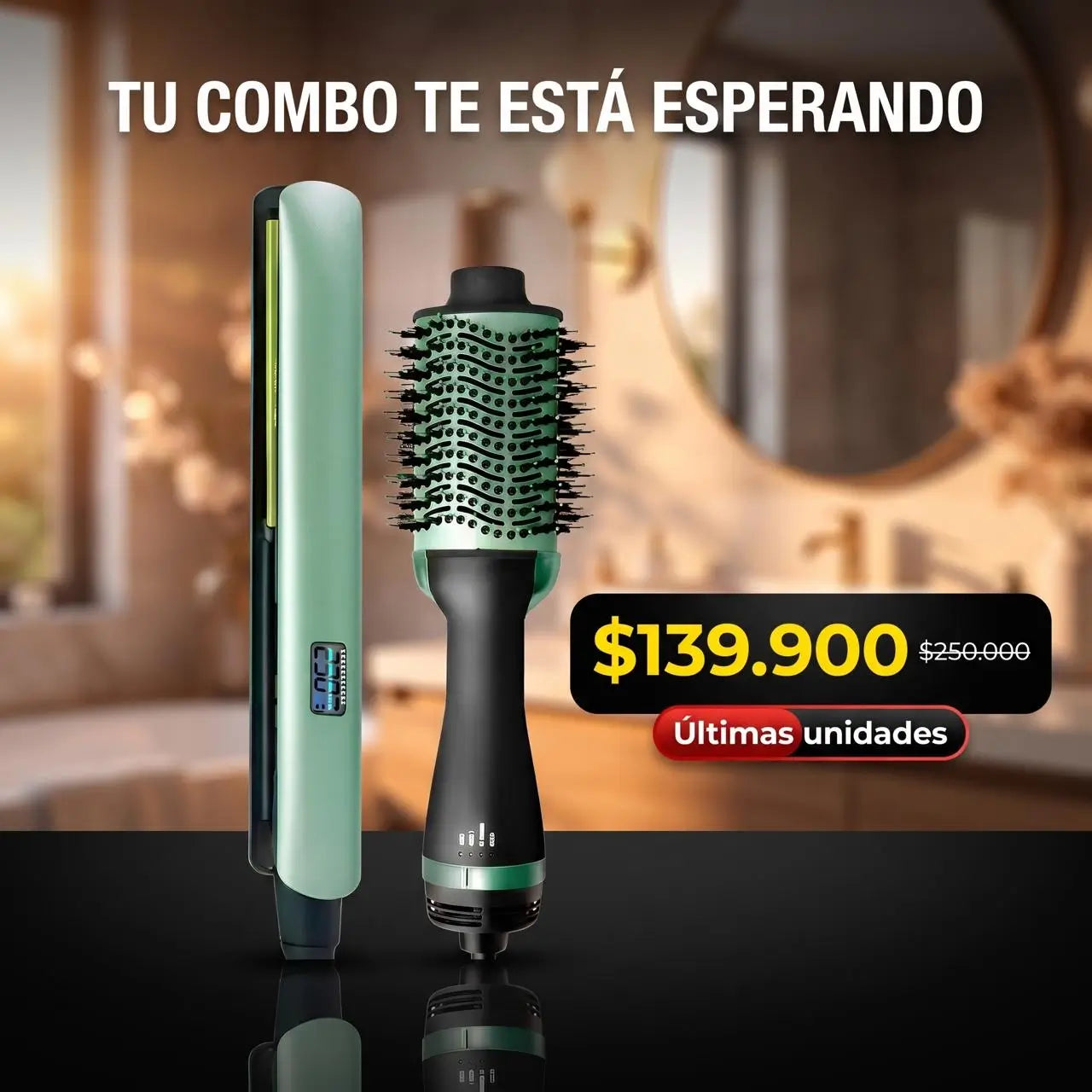 Combox2 plancha de cabello + cepillo secador de aguacate