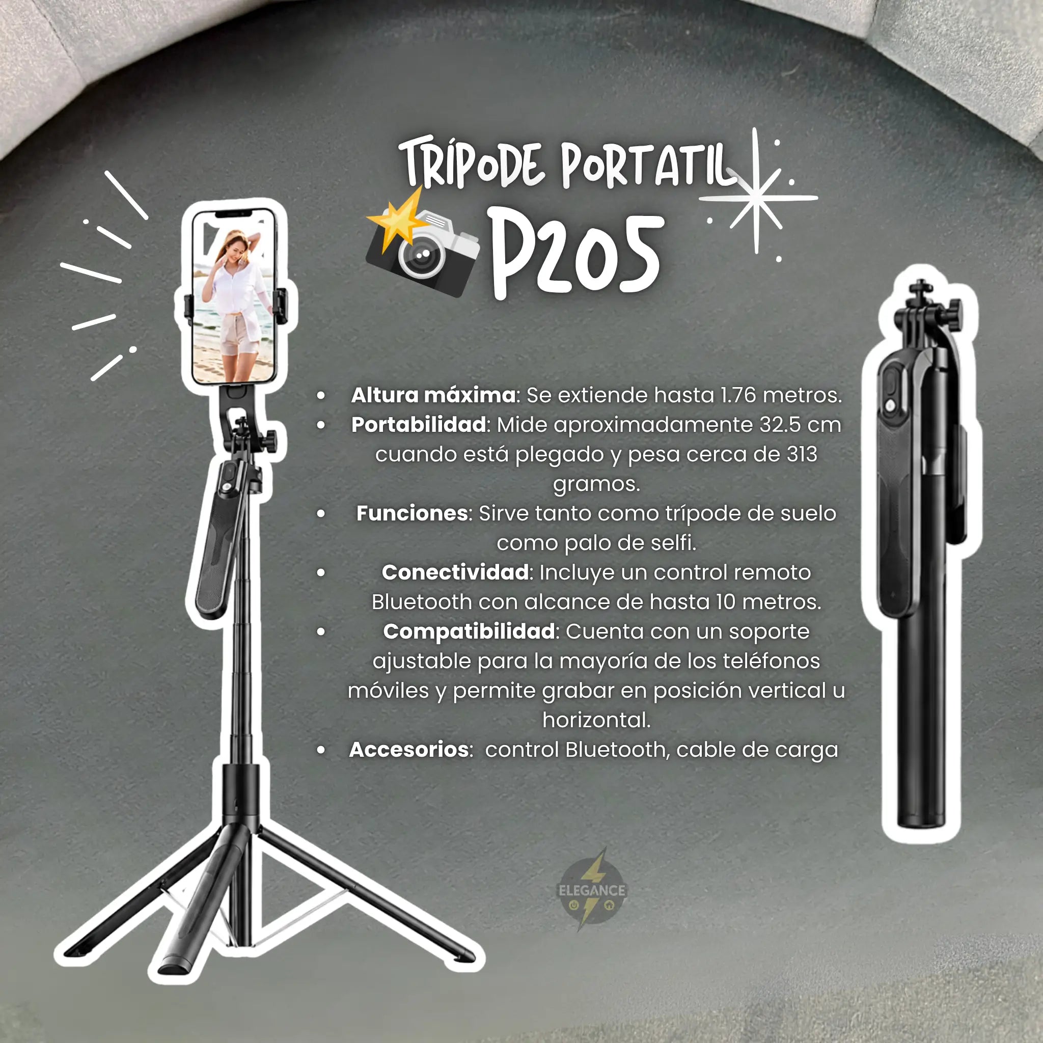Trípode p205 + luz rgb Gl101 de obsequio