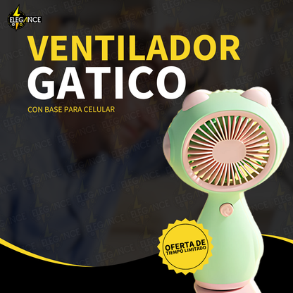 Ventilador Gatico con Base para Celular