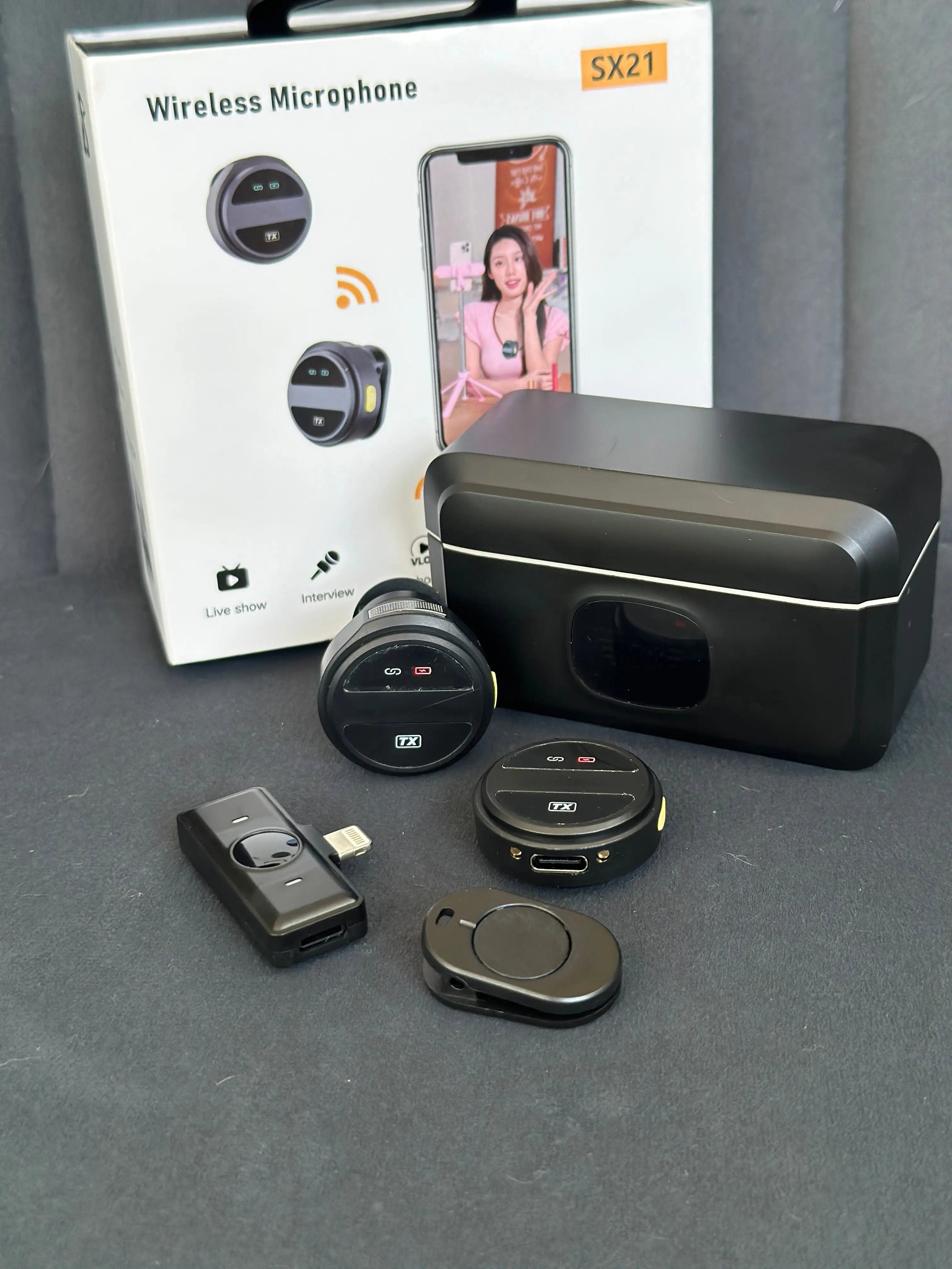 Micrófonos redondos SX21 magenticos doble adaptador (para iPhone y Android)