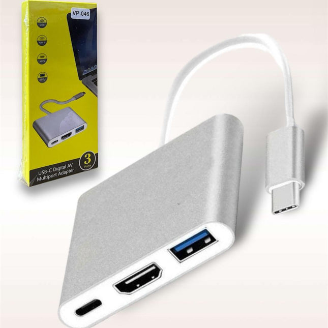 Adaptador tipo c 3 puertos (usb, hdmi y tipo c)