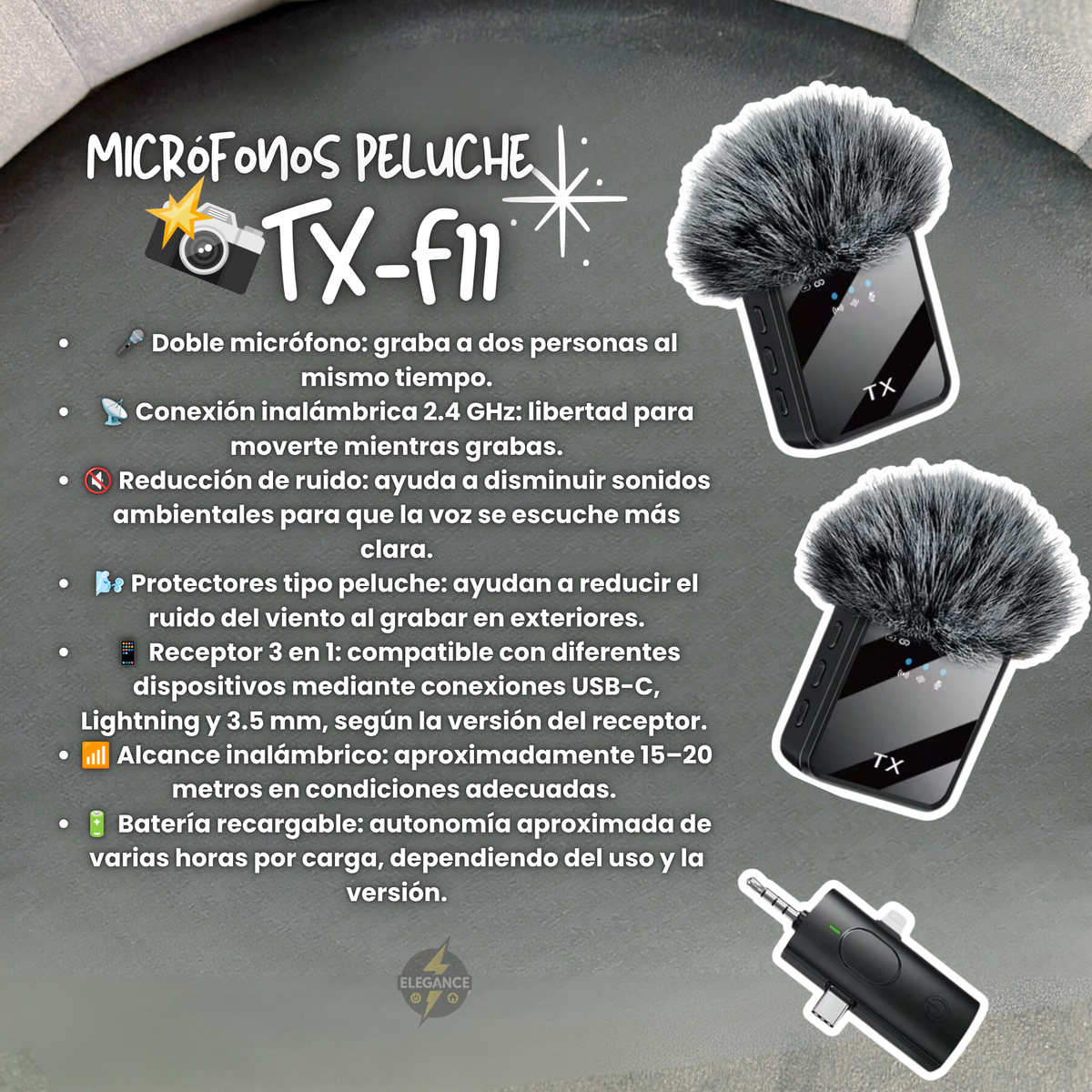 Combo para creadores de contenido trípode 1m + luz rgb + micrófonos peluche