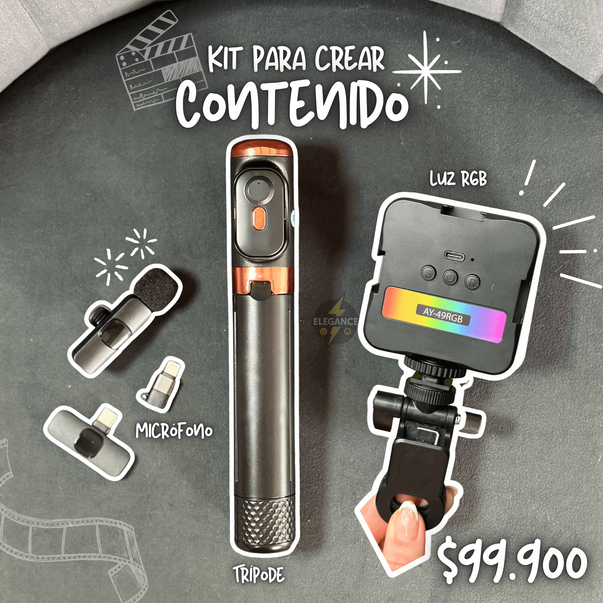 Combo para crear contenido luz rgb + trípode Jc16 + micrófono k8