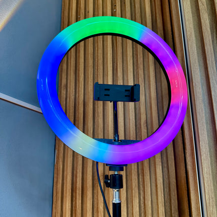 Aro de luz 36 cm multicolor + trípode 2,10m