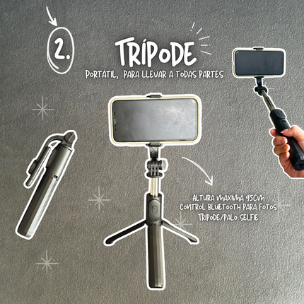 Kit para crear contenido🔥 Luz recargable +Trípode Q07 + Micrófono K8👌🏻📸