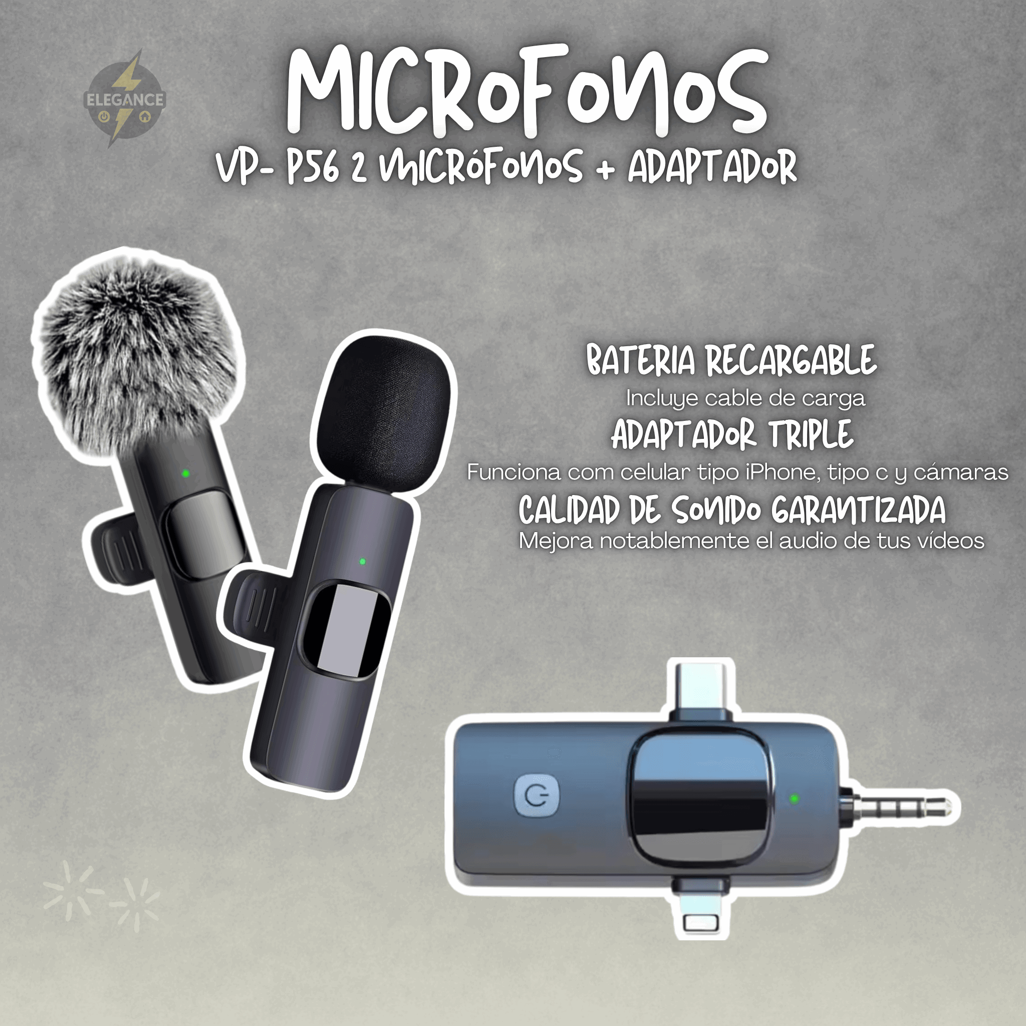 Kit Creador de Contenido 3 en 1 — Micrófono Doble VP-056 + Luz RGB + Trípode Bluetooth Q07