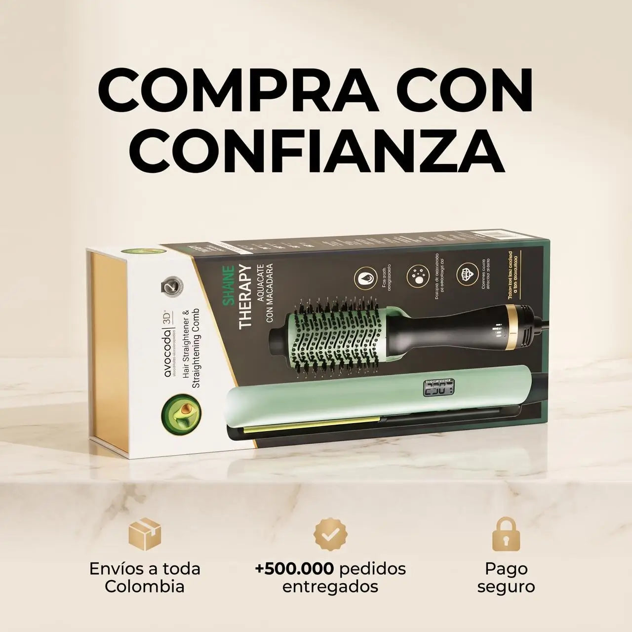 Combox2 plancha de cabello + cepillo secador de aguacate