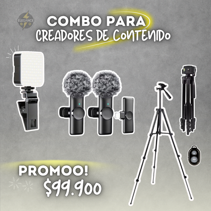 Combo para creadores-Micrófonos MMD-F19 + Trípode 3120A + Luz led recargable