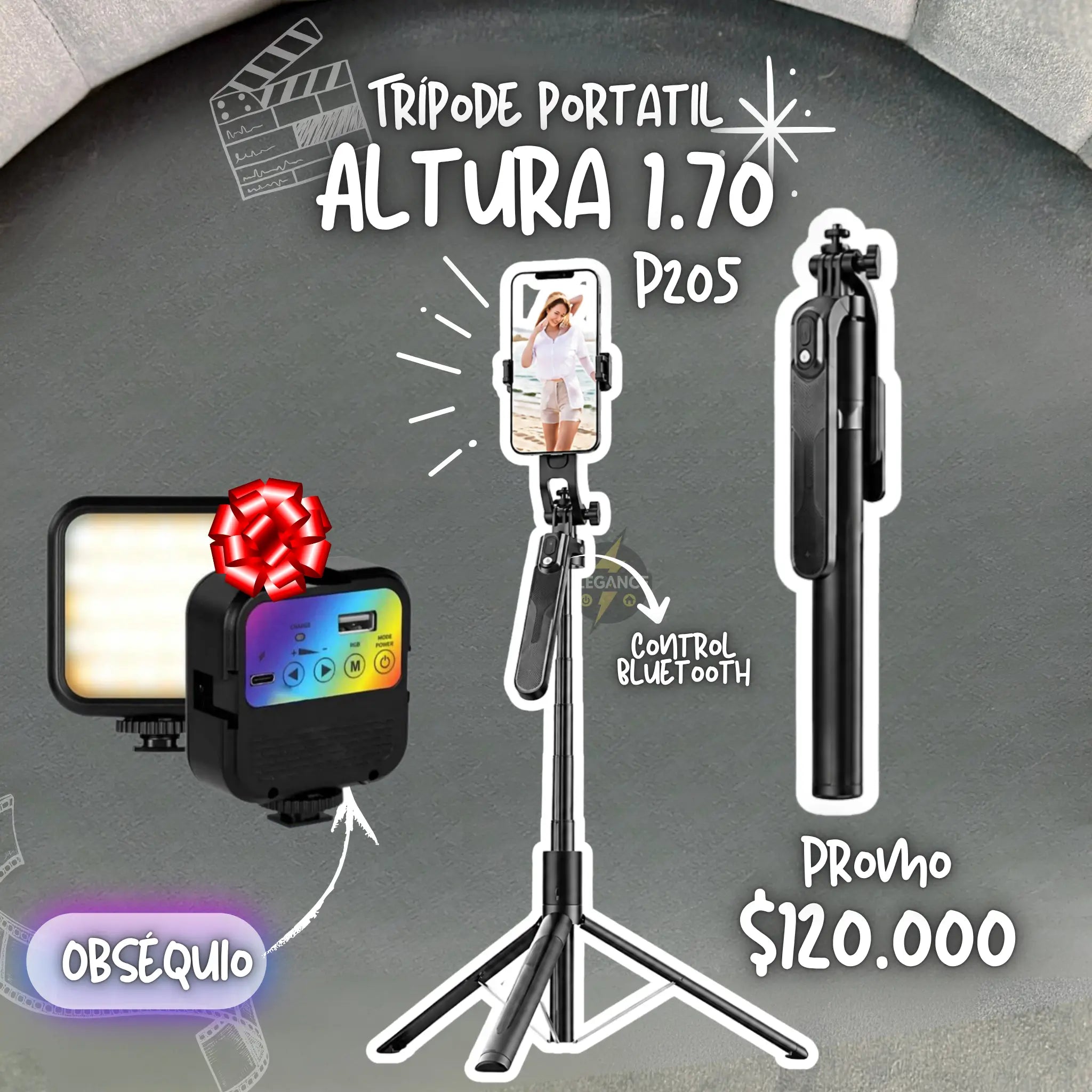 Trípode p205 + luz rgb Gl101 de obsequio