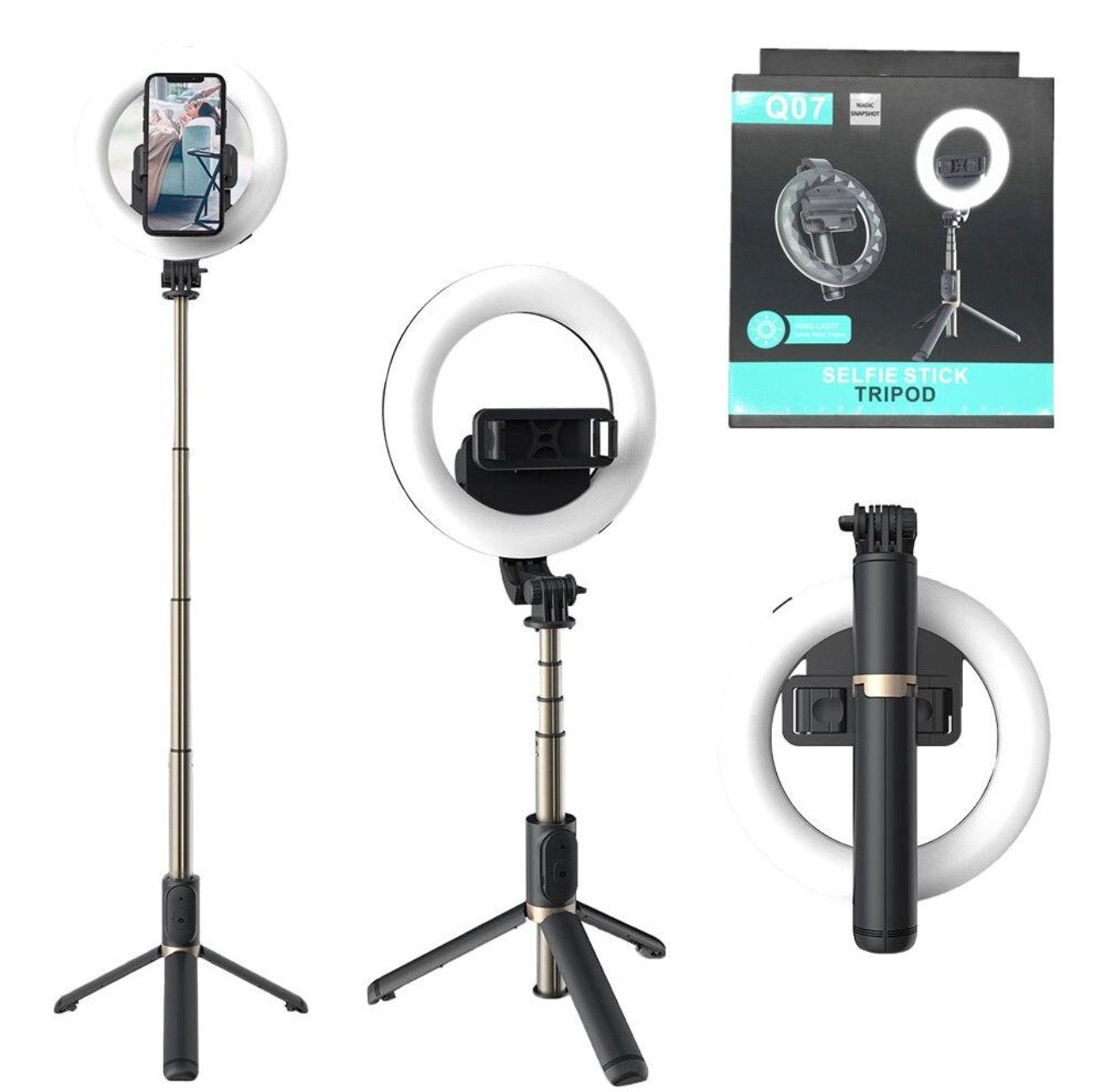 Selfie stick Q07 trípode con luz recargable