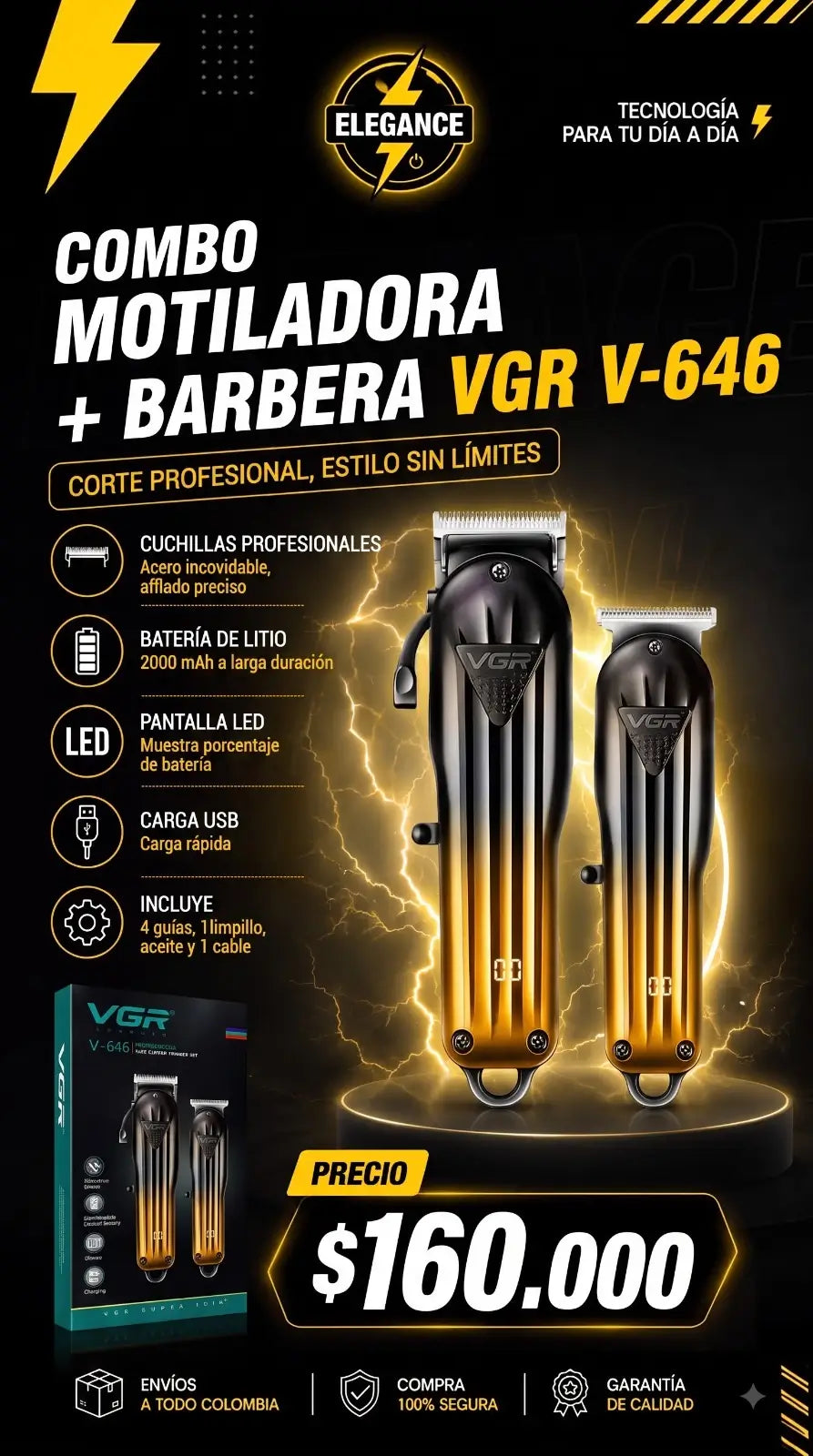 Combo de máquina de motilar + barbera VGR