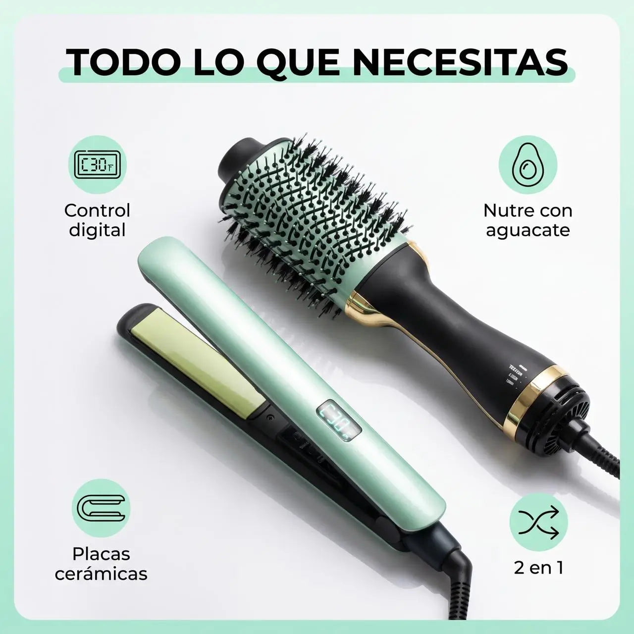 Combox2 plancha de cabello + cepillo secador de aguacate