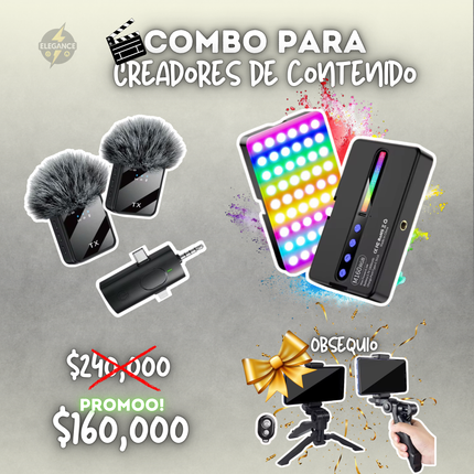 Combo para creadores de contenido 📸 micrófonos peluche + luz m160 rgb + obsequio 💝