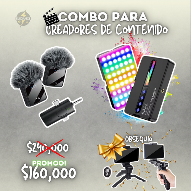 Combo para creadores de contenido 📸 micrófonos peluche + luz m160 rgb + obsequio 💝