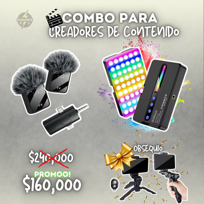 Combo para creadores de contenido 📸 micrófonos peluche + luz m160 rgb + obsequio 💝