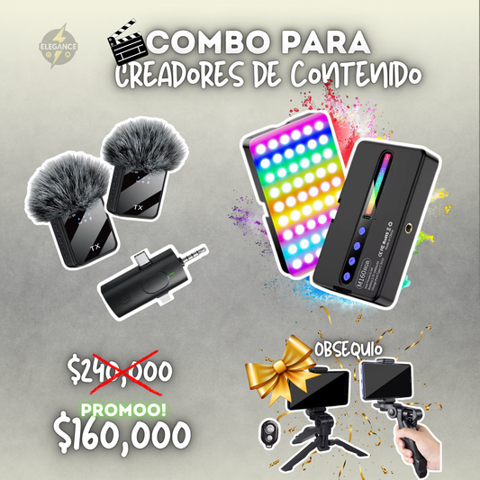 Combo para creadores de contenido 📸 micrófonos peluche + luz m160 rgb + obsequio 💝