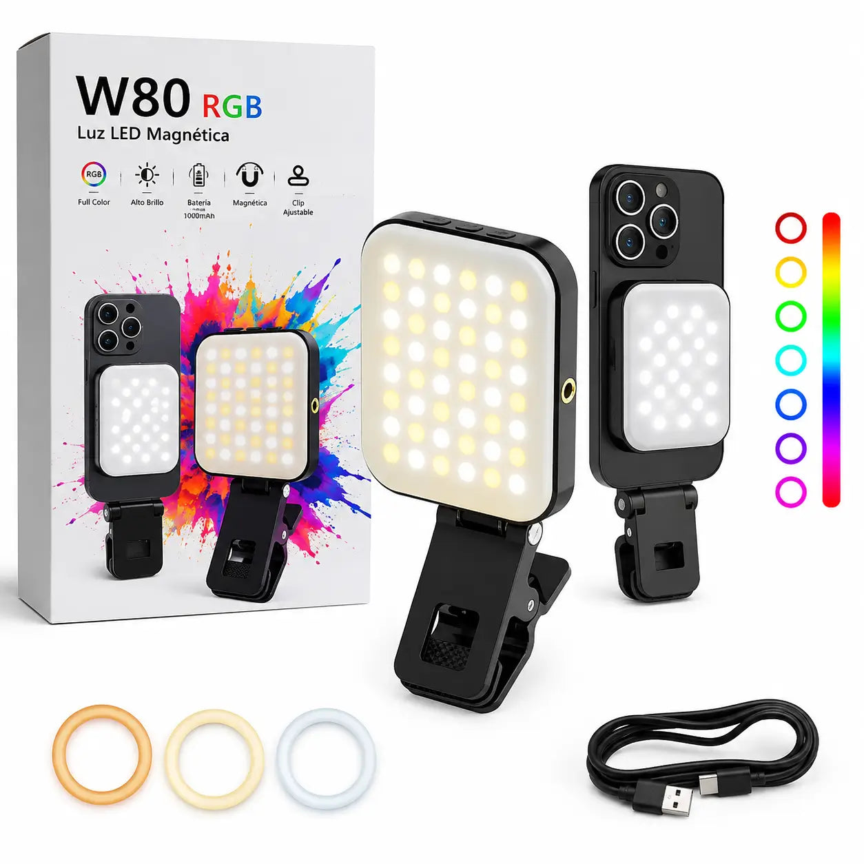 Luz Led portátil W80 RGB magnética