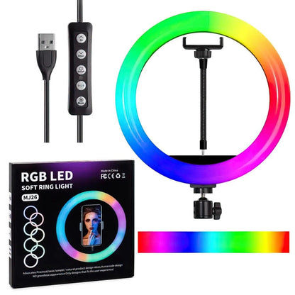 Aro de luz 26 cm multicolor + trípode 2,10 m