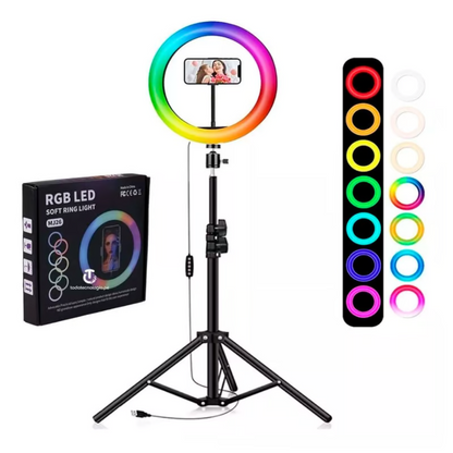 Aro de luz 26 cm multicolor + trípode 2,10 m