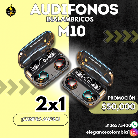 2X1 Audifonos M-10 con power bank ( dos al precio de uno)