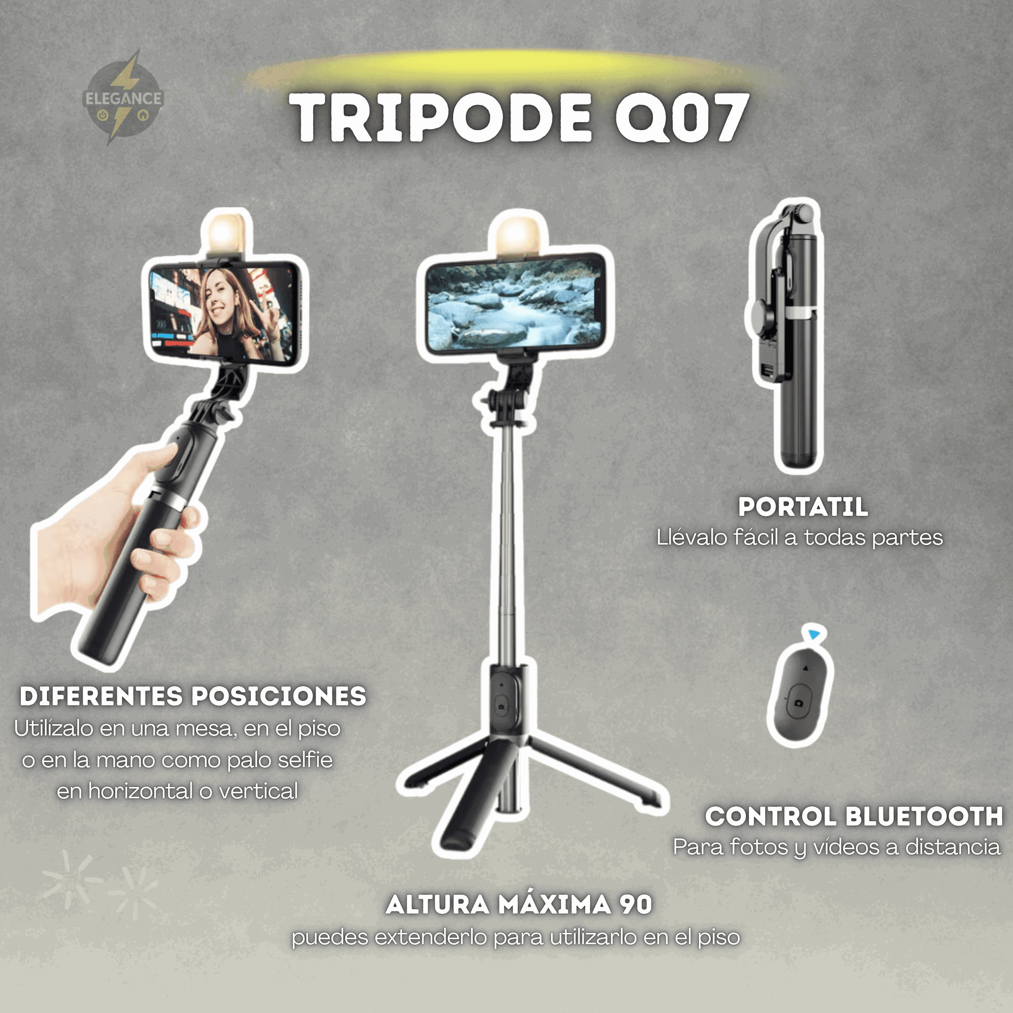 Combo para creadores de contenido, trípode Q07 + micrófonos Vp056 + Luz rgb - Elegance Colombia