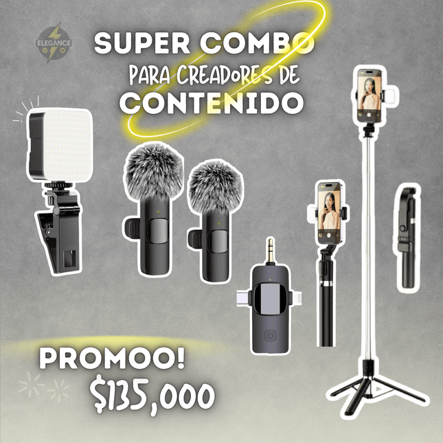 Combo para creadores 📸 Luz + micrófonos vp056+ Trípode Bd17 - Elegance Colombia