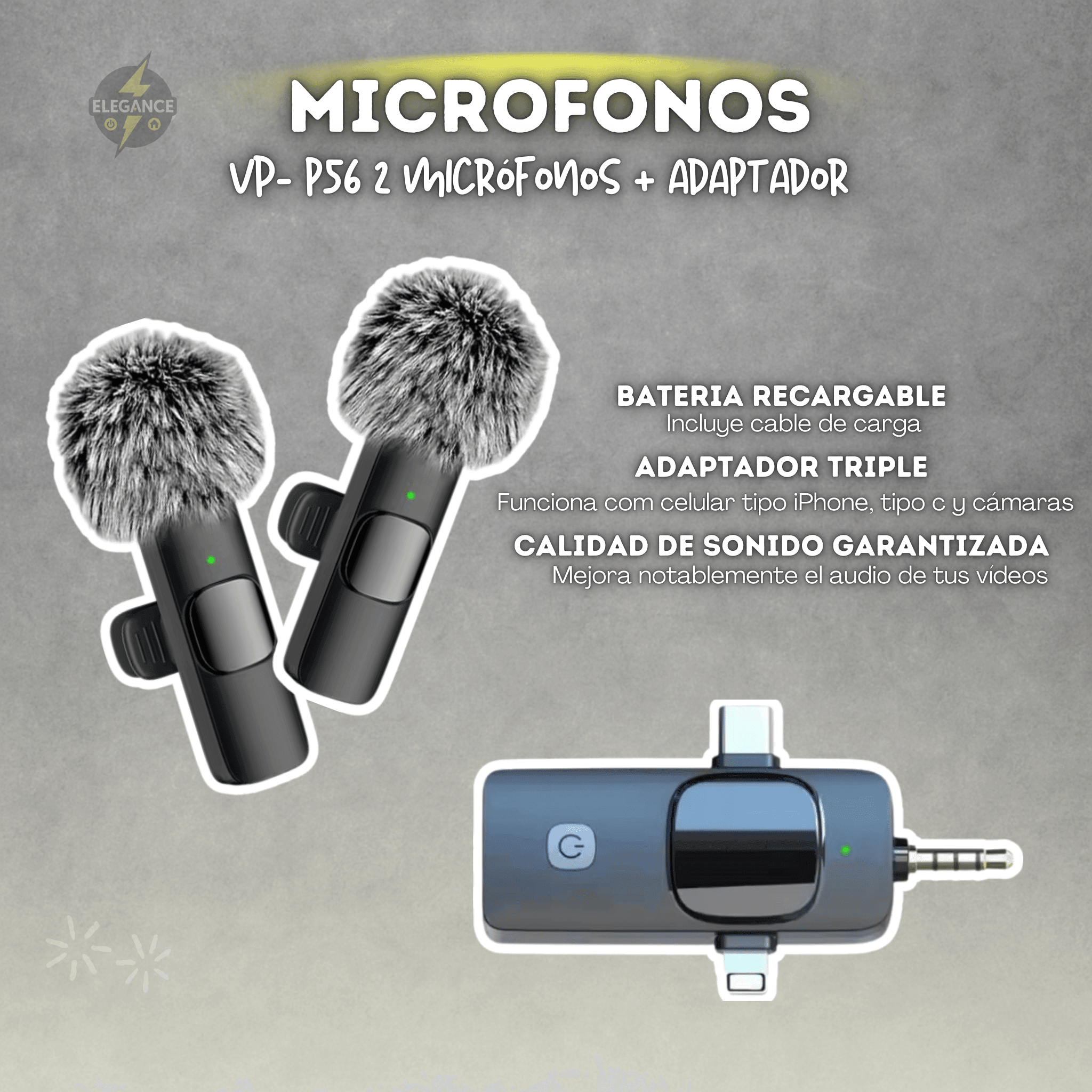 Combo para creadores 📸 Luz + micrófonos vp056+ Trípode Bd17 - Elegance Colombia
