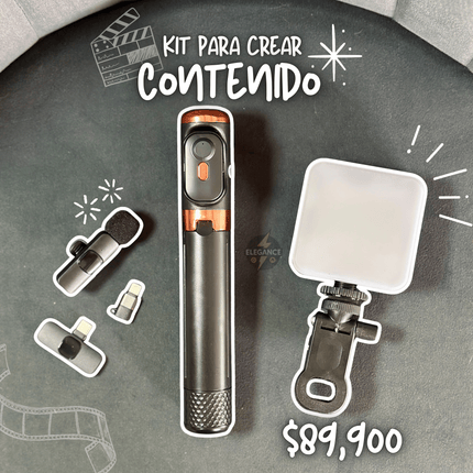 Kit de contenido por 3 productos 🎞️📸 Luz + micrófono + trípode 🔥 - Elegance Colombia