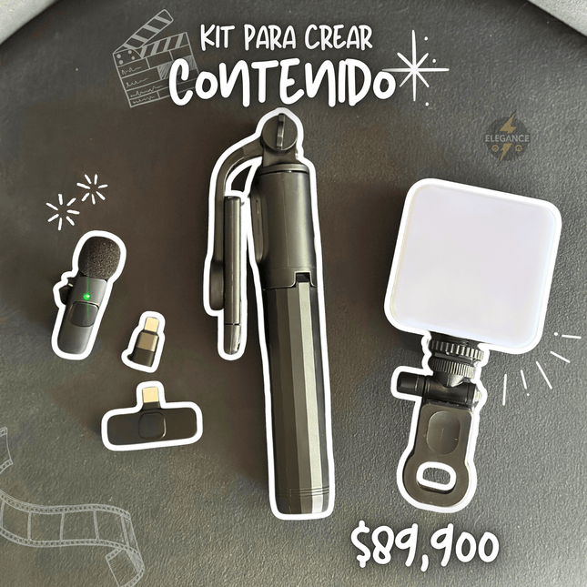 Kit para crear contenido 🔥Trípode Q07+ Luz Led + Micrófonos K8⚡️ - Elegance Colombia