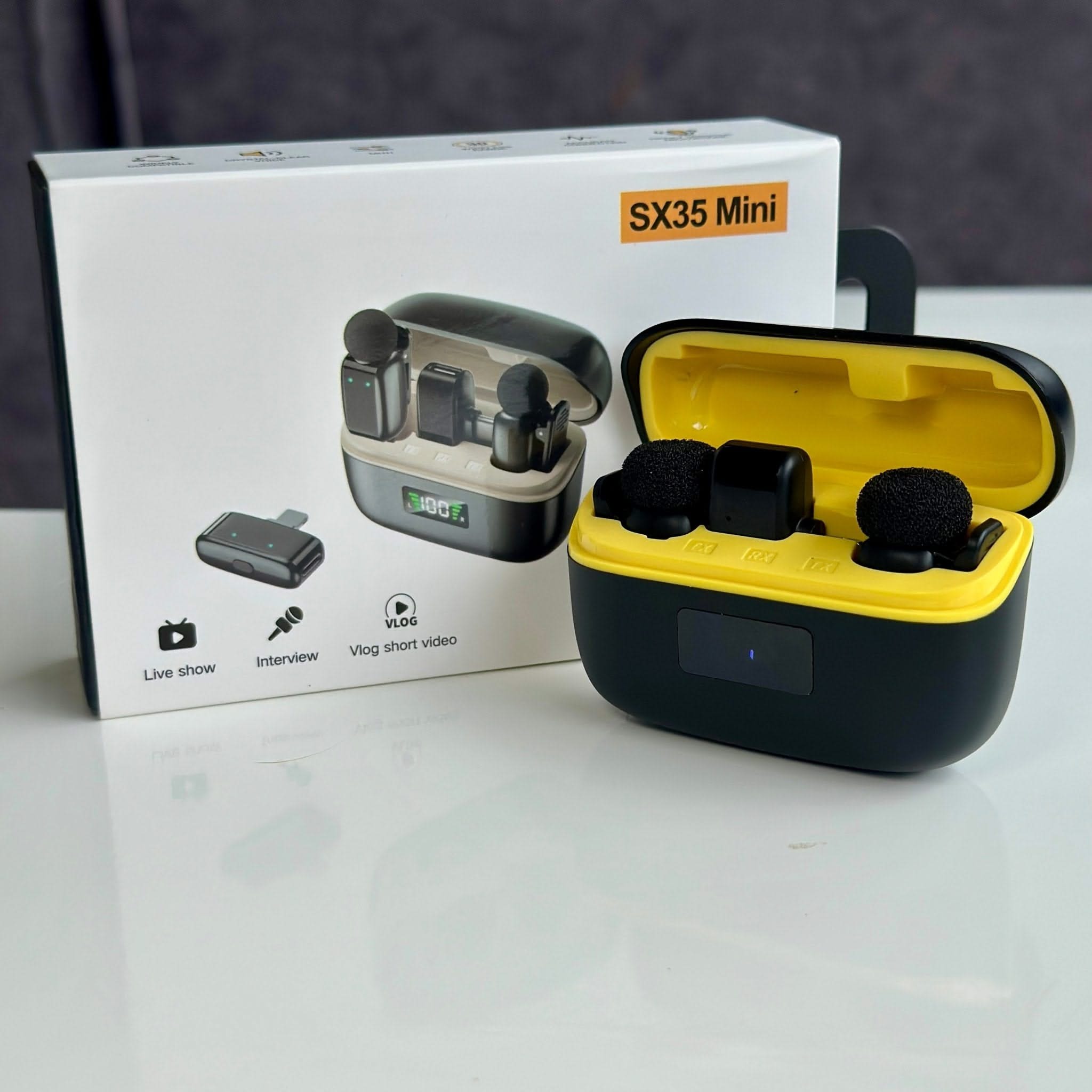 Micrófonos SX35 MINI 🎙️+ caja de carga inalámbrica - Elegance Colombia
