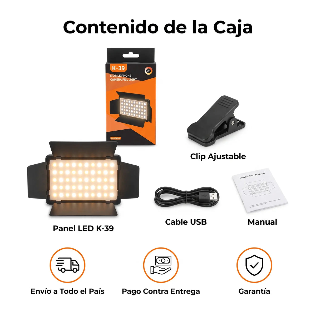 Panel de luz K-39 (3 TONOS DE LUZ/ calida,fria y blanca)