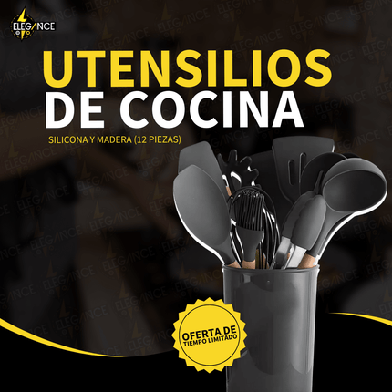 Utensilios de Cocina Silicona y Madera (12 Piezas) - Elegance Colombia